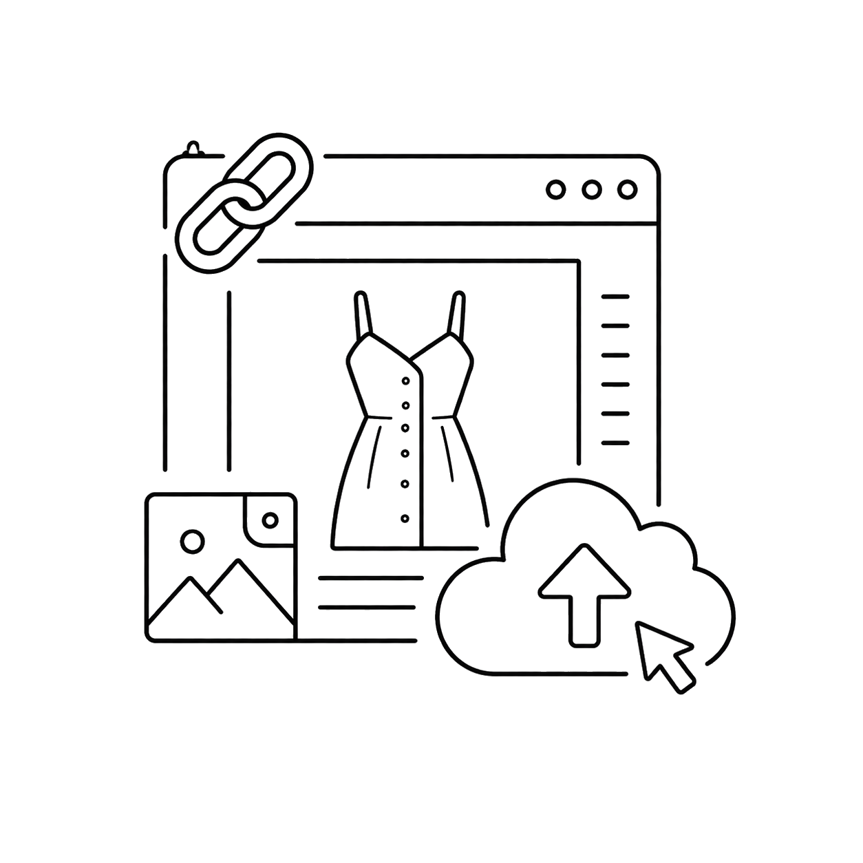 A line illustration of adding a clothing item from a product page